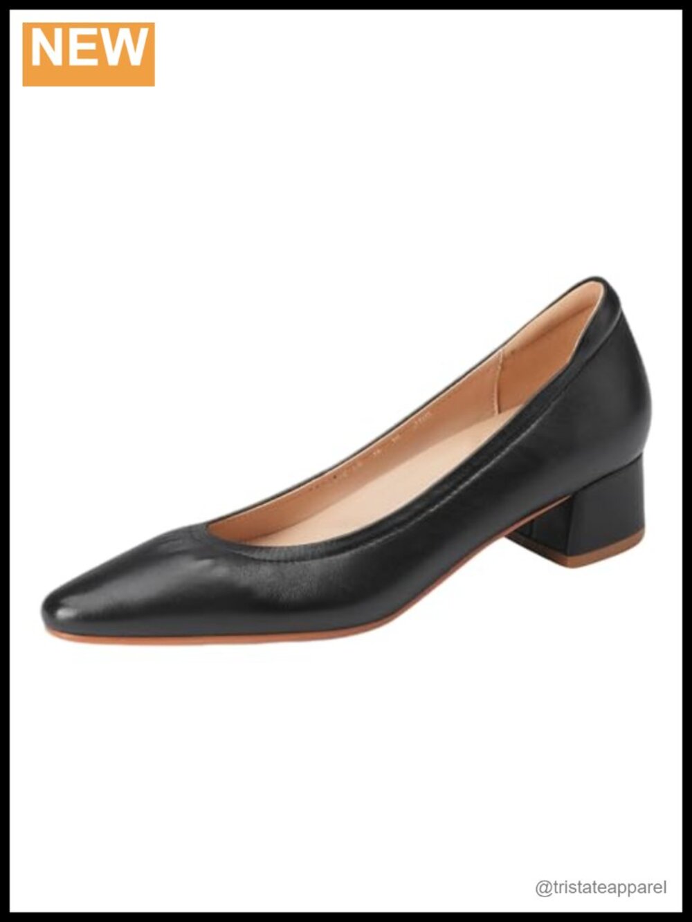 Full Genuine Leather Block Heel Pointed Toe Pumps Office Court Shoes